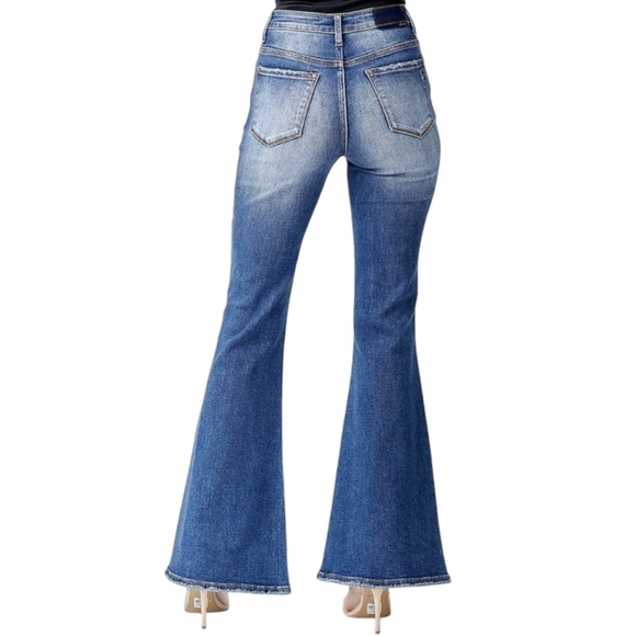 Risen Dolly High Rise Flare Jeans Rhinestones Crystals Tassels - Picture 2 of 14